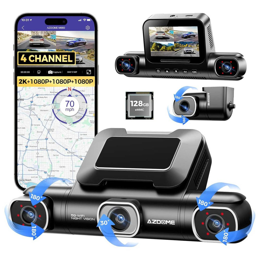 AZDome M660 4CH 128gb 2K Wifi GPS 360 graden dashcam