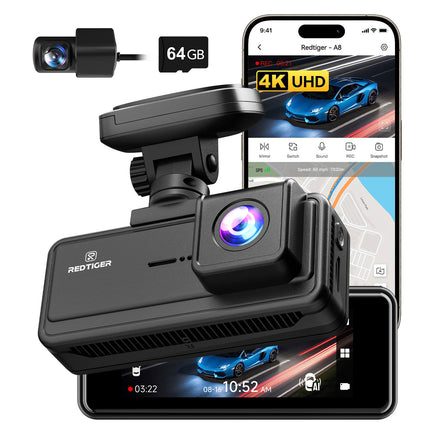 Redtiger A8 2CH 4K Touch Wifi GPS 64gb dashcam