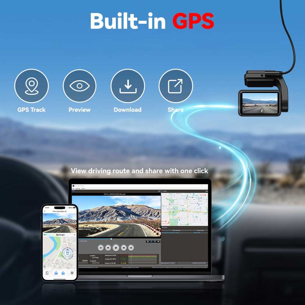 Redtiger F4 Pro 2CH 4K Touch Wifi GPS 128gb dashcam
