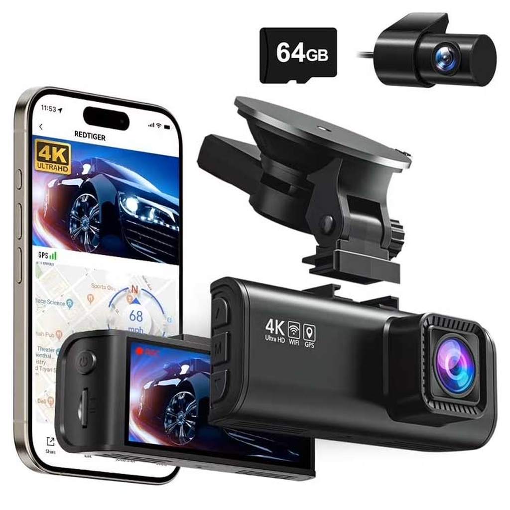 Redtiger F7NT Touch 4K Touch Wifi GPS 2CH 64gb dashcam