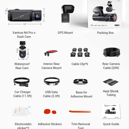 Vantrue N4 Pro S Cloud 3CH 4K Wifi GPS dashcam