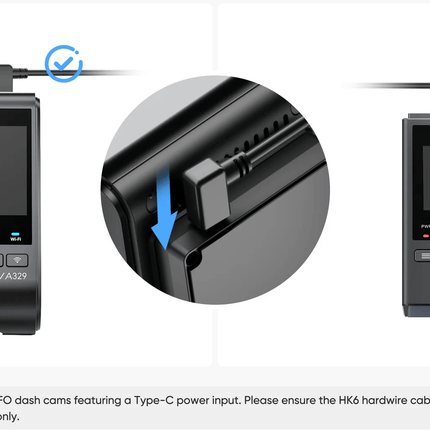 Viofo HK6 permanente voeding USB-C 3-draads