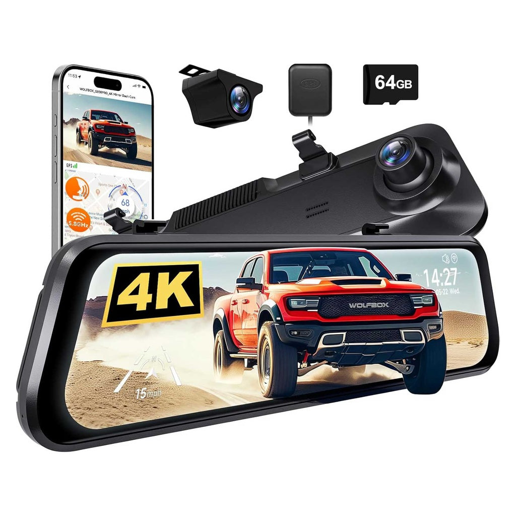 Wolfbox G850 Pro 4K Wifi GPS 64gb Mirror dashcam
