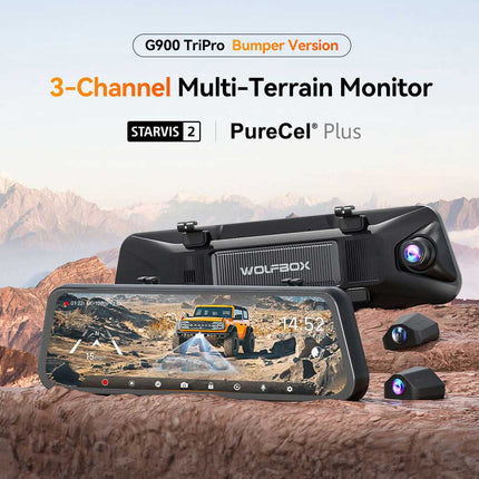 Wolfbox G900 Tripro bumper 3CH 4K Wifi GPS 256gb Mirror dashcam