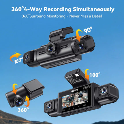 AZDome M350 4CH 2K Wifi GPS 64gb 360 graden dashcam