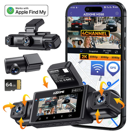 AZDome M350 4CH 2K Wifi GPS 64gb 360 graden dashcam